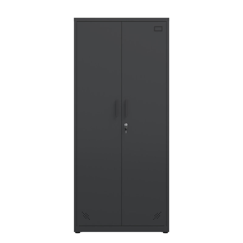High Storage Cabinet With 2 Doors And 4 Partitions To Separate 5 Storage Spaces, Home/ Office Design, Black