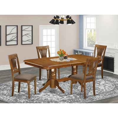 Ensemble de 5 pièces pour coin-repas pour 4 personnes comprenant une table de salle à manger rectangulaire avec rallonge papillon et 4 chaises de salle à manger en lin, brun selle