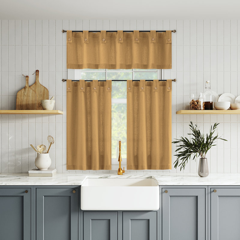 Zaybree Cotton Blend Button Tab Top Cafe Curtain, Beige