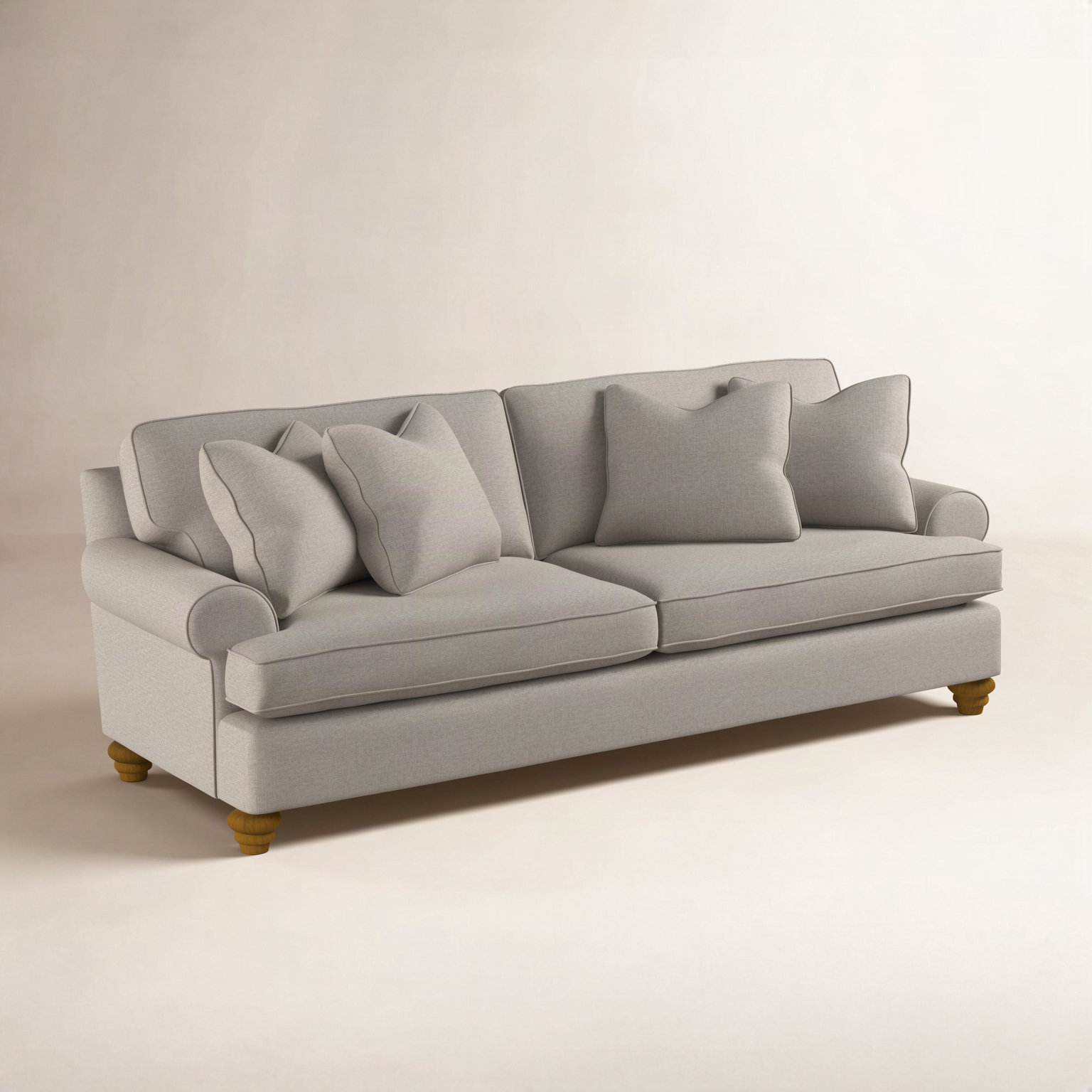 Lowell 86'' Upholstered Sofa, Taupe Plaid; 0126-73, Havana Finish