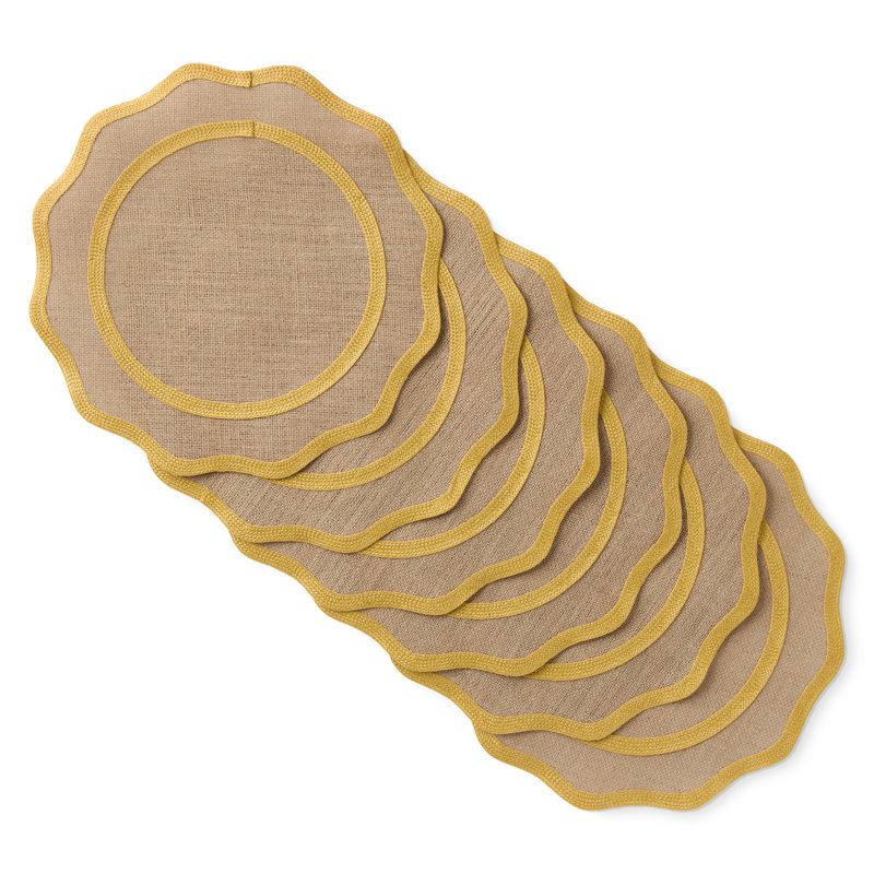 Ensemble de 6 napperons à bordure texturée HESSAN MARTHA STEWART 15 po x 15 po, Naturel / jaune moutarde