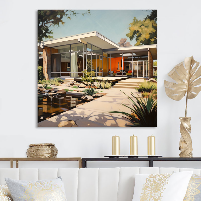 Corail beige Mid Century Architectural Elegance - décoration murale Mid-Century en métal, H 16 po x l 16 po x P 1 po