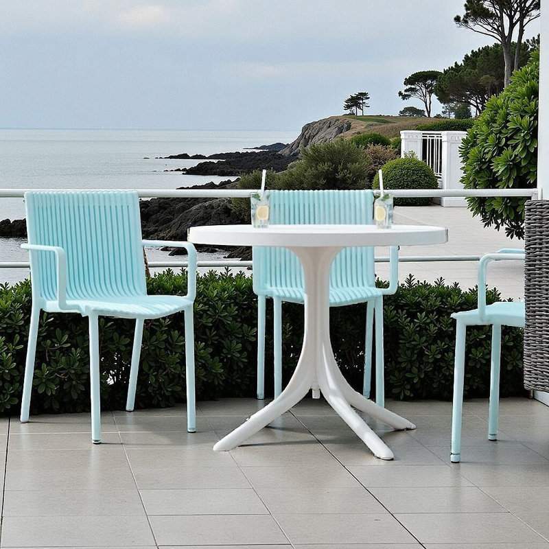 Ensemble de fauteuils empilables 4 pièces - plastique PP toutes saisons (intérieur / extérieur), Bleu
