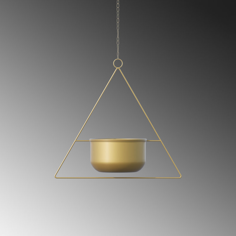 Becontree Elegant Decorative Metal Pot, Gold Finish, 13.8 x 15.7 x 6.7 inches | 100% Metal Construction, 1.3 lbs Weight | Includes Hanging Apparatus, Max 11 lbs Capacity | Perfect for Home Decor & Plant Display