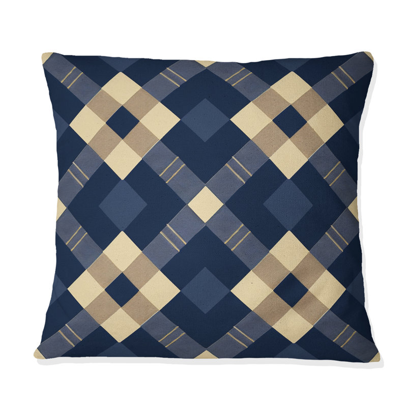 Imprimé vichy bleu et jaune - coussin décoratif moderne, H 18 po x l 18 po