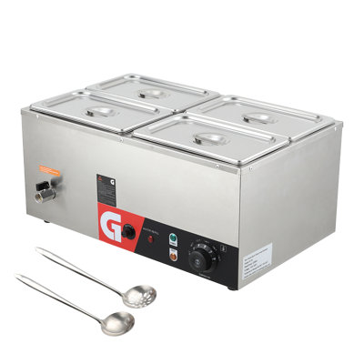 Commercial Food Warmer Electric Steam Table, 1200W Countertop Stainless Steel Buffet Bain Marie,86-185°F Temp Control 4*4.7Qt