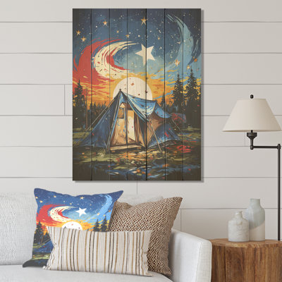Prairie Camp Sunset Getaway II - Camping Travel On Wood Print