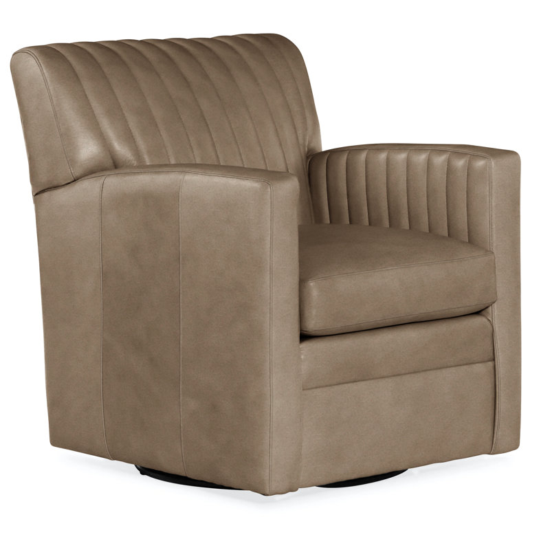 Barnabus Swivel Club Chair, Empyrean Tweed Genuine Leather
