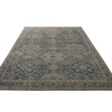 Rug & Kilim's Homage Geometric Floral Green And Blue Wool Custom Rug