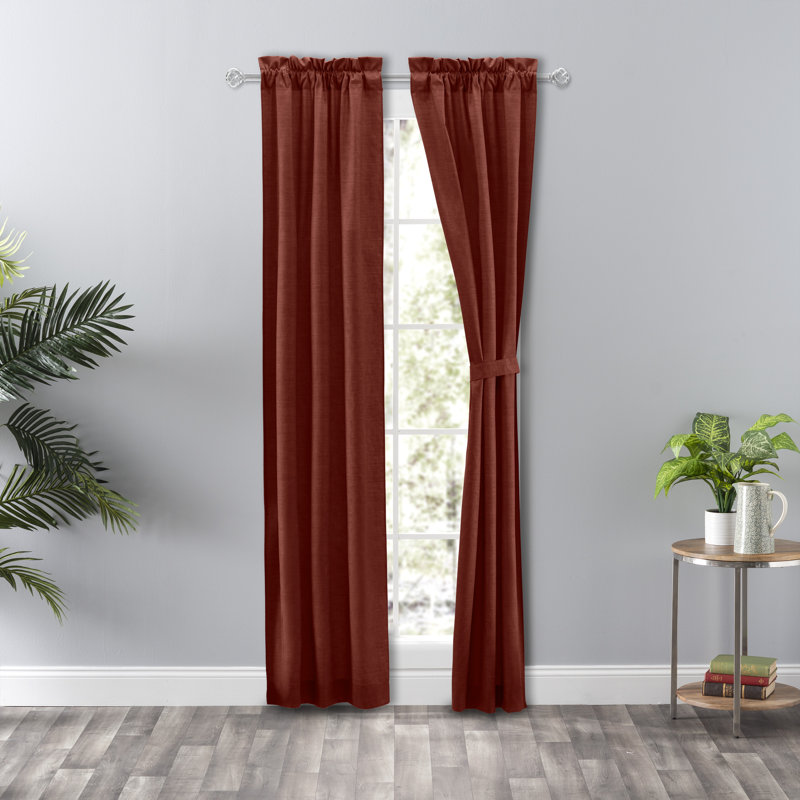 Panneau de rideau simple obscurcissant en mélange de coton Lisa, L 28 po x L 63 po, Rouge