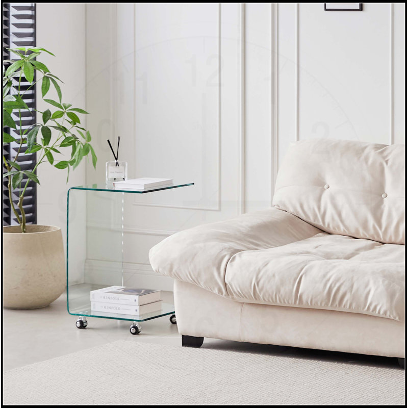 Table d'appoint et table de bout en verre trempé transparent en forme de C, polyvalente et élégante pour tout espace