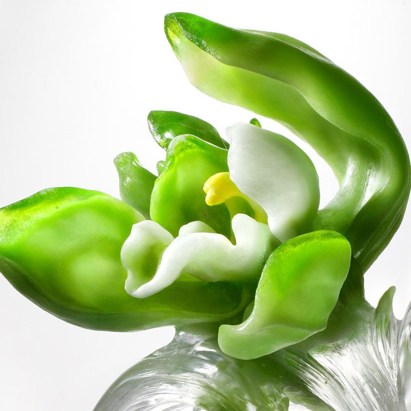 A Chinese LIULI Flower Crystal Art - Collector Edition - Crystal Orchid Sculpture, "Imminent Spring Dance"