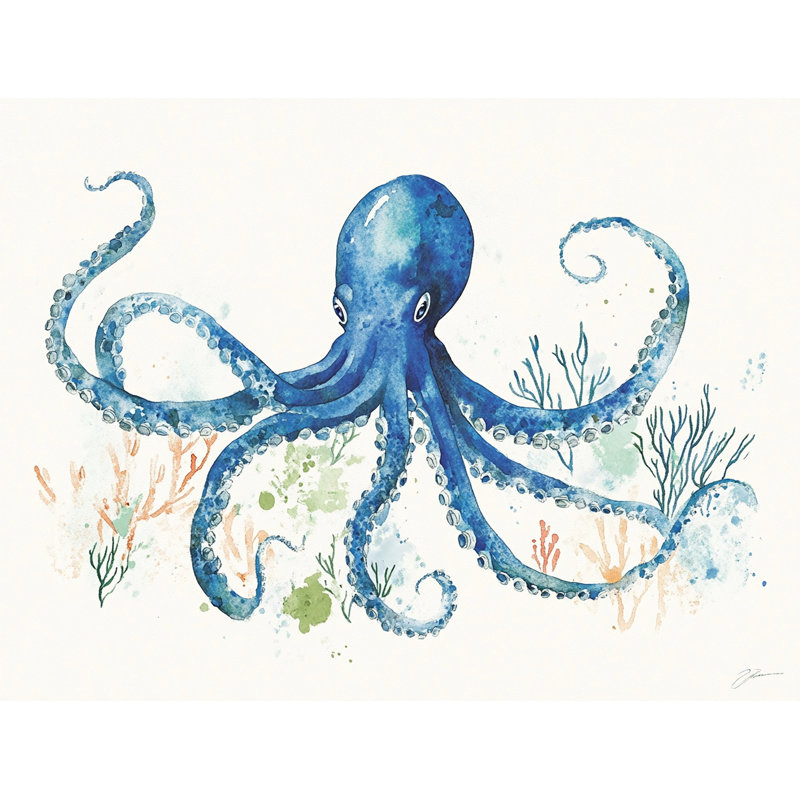 «Ocean Dancer - Blue Octopus Coastal», toile tendue, H 36 po x l 48 po