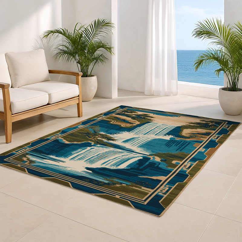 Tapis bleu intérieur et extérieur ArtDeco, Rectangulaire 2 pi x 3 pi