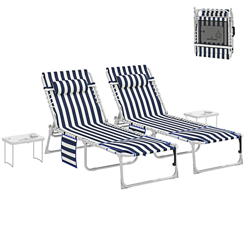 Outdoor Tanning Chair Folding Chaise Lounge Chair, 2