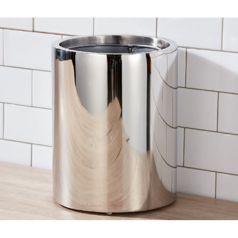 Silver Stainless Steel Minimalist Wastebasket with Metal Liner