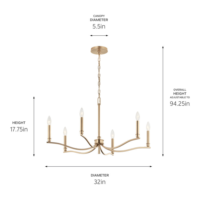 Steel Dimmable Classic / Traditional Chandelier, 17.75" H x 32" W x 32" D, 6, Bronze
