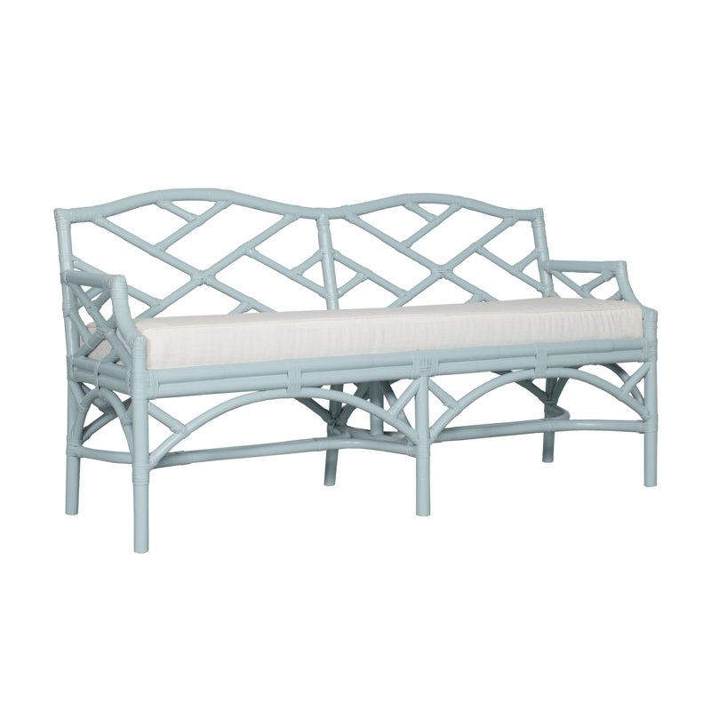 Chippendale Upholstered Bench, Light Blue