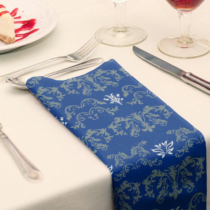Damask Square Napkin, Silver Green/Royal Blue/White, Polyester, 10" W x 10" L