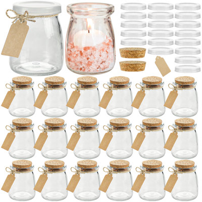 20 Pack Syntic 7oz Glass Jars with Cork Lids and Blank Tags, Small Glass Bottles for Gift Favours, Spices, Crafts Clear