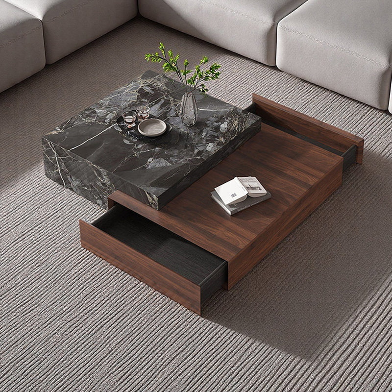 Table basse avec rangement en ardoise et bois Simplicity, 11.81" H x 47.24" L x 31.49" W, Brun noix / noir