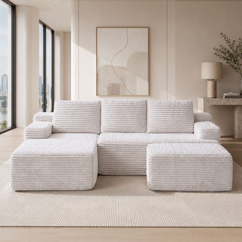 MIMO U-Shape Corduroy Sectional Sofa with Ottoman