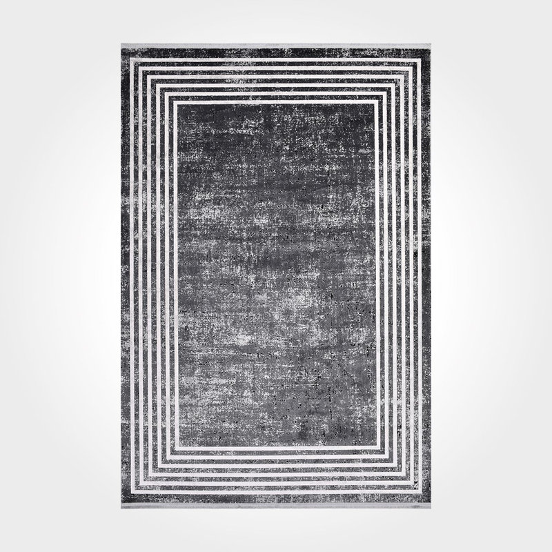 Tapis noir moderne lavable à la machine, Rectangle 5 pi 3 po x 7 pi 9 po