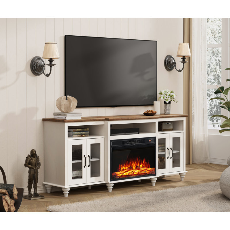 Scarlett Unfinished TV Stand for TVs up to 75" with Fireplace Included, White