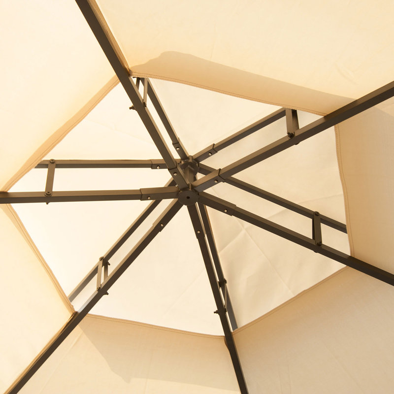 Abri de jardin à double toit hexagonal avec auvent et moustiquaire, Beige