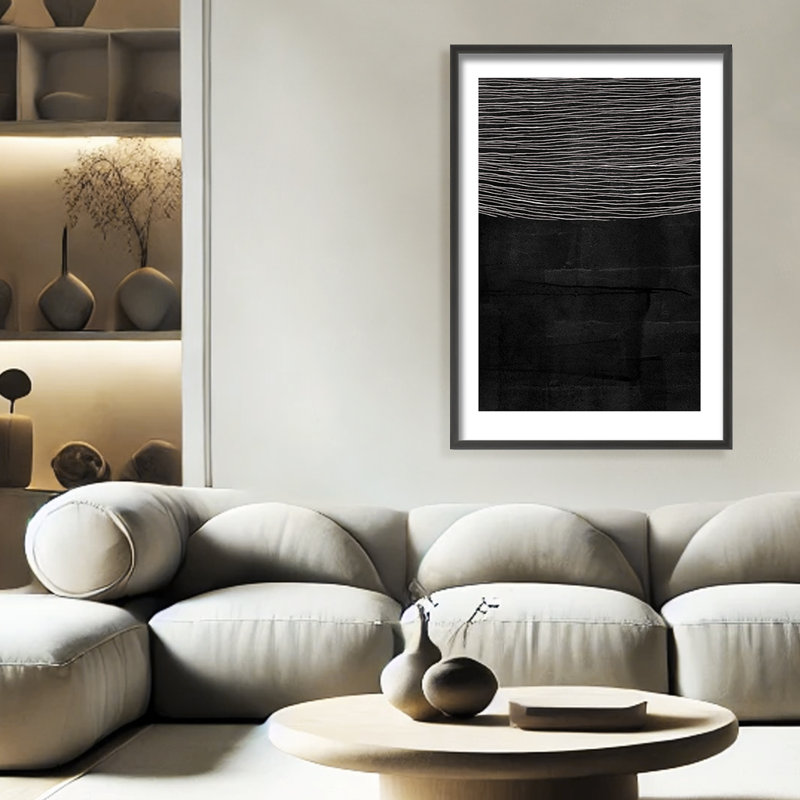 Abstract Blackened Line by  - Picture Frame Painting on Paper, 24" H x 16" W x 1.125" D, Framed Matted Print, Black