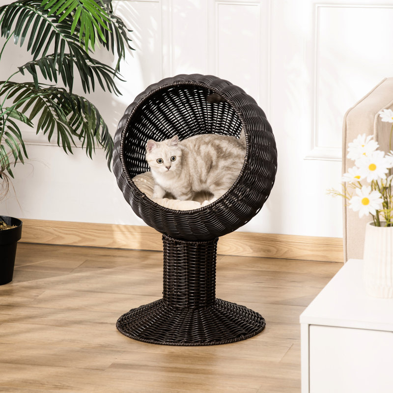 27" Elevated Cat House With Cushion, For Your Feline Create A Peaceful Space
