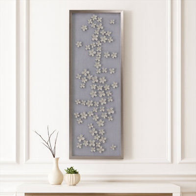 Decoravtive Flower Sadowbox Art For Home Decor - Casual Canvas Wall Artwork Painiting For Entryway, Or Bedroom Wall Decor - 42", White & Light Gray