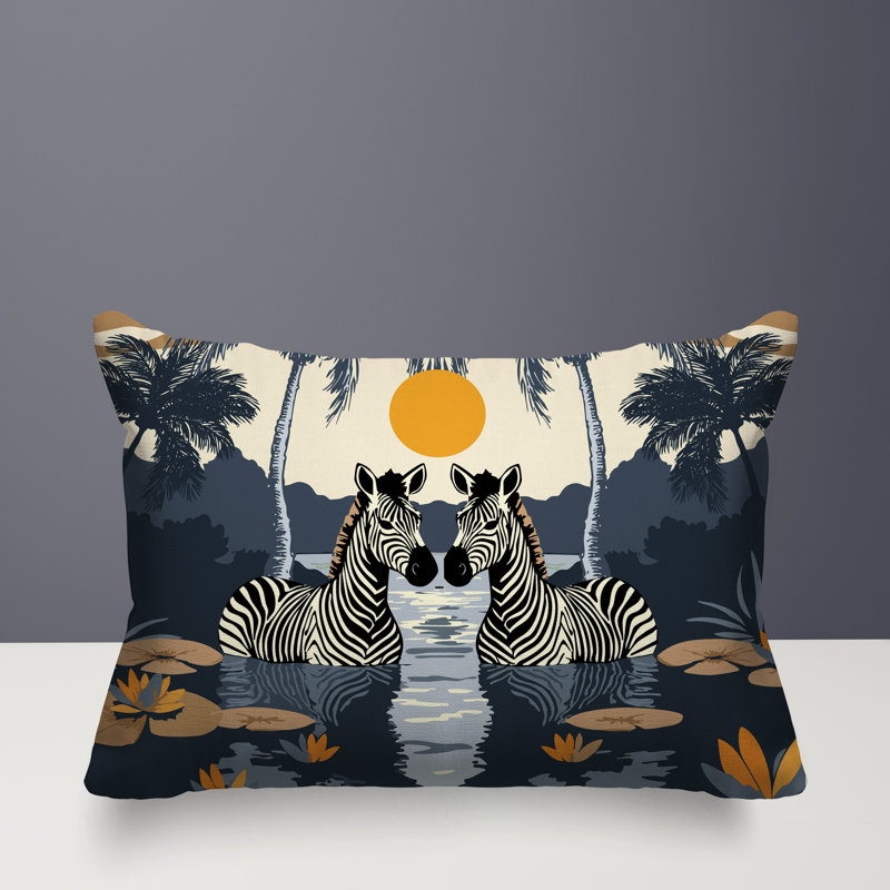 Oreiller rectangulaire réversible intérieur / extérieur Alva Zebra, Rectangle H 14 po x l 20 po, Gris