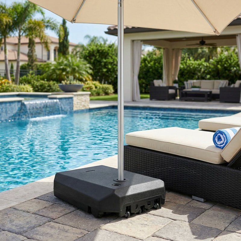 Base de parasol en porte-à-faux robuste de 165 lb résistante à la rouille avec roulettes lisses et base transversale stable pour un support de parasol de patio extérieur