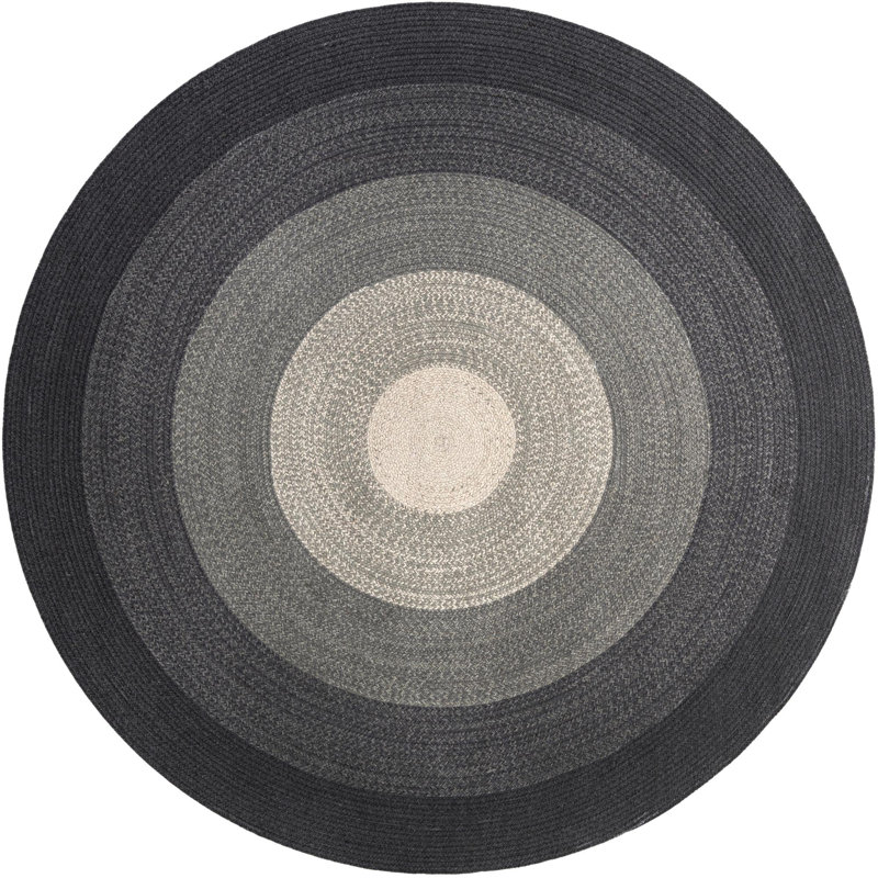  Ombre Hand Braided Wool Rug, Gray, Round 7'10"