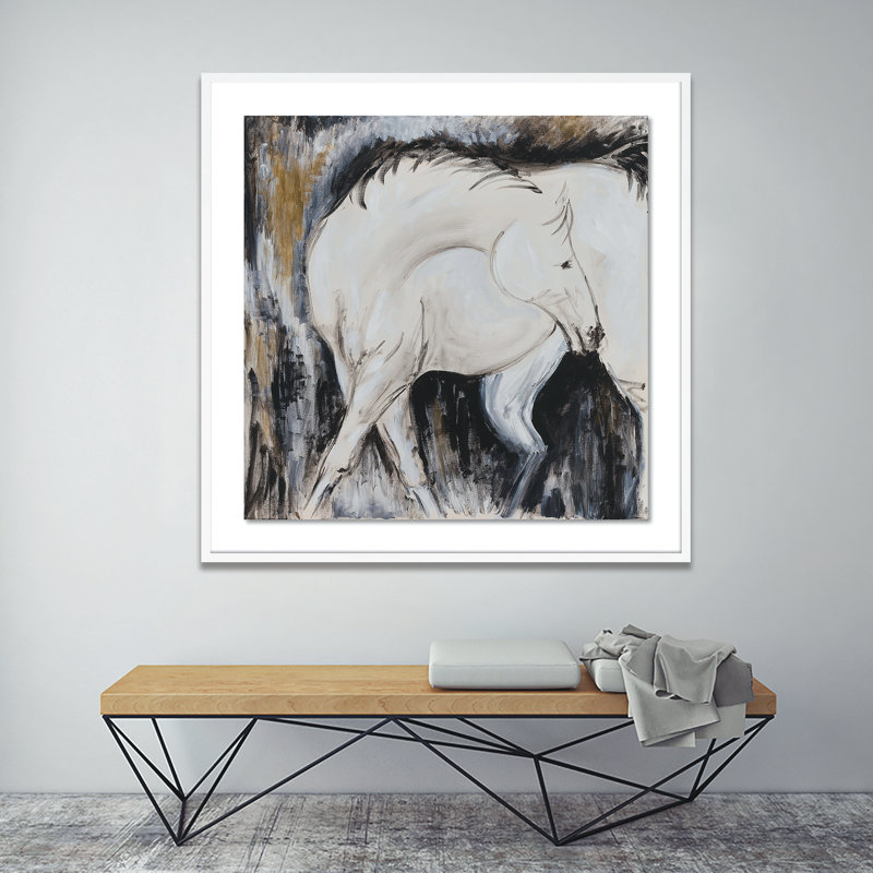 «White Horse III» par Donna Bernstein - reproduction, Blanc, H 30 po x l 40 po x P 2,5 po