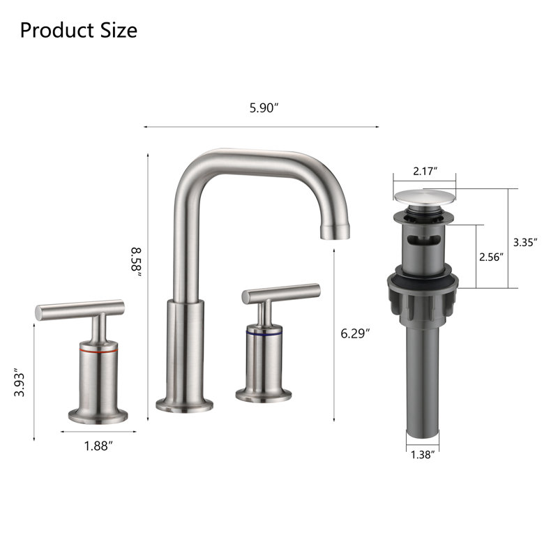 Widespread 2-handle Bathroom Faucet with Drain Assembly, Brushed Nickel