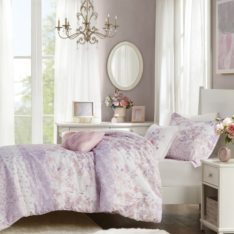 Soft Floral Paisley Comforter Full/Queen, 2 Shams & Pillows, , Machine Washable Cover Pink For And Filling,