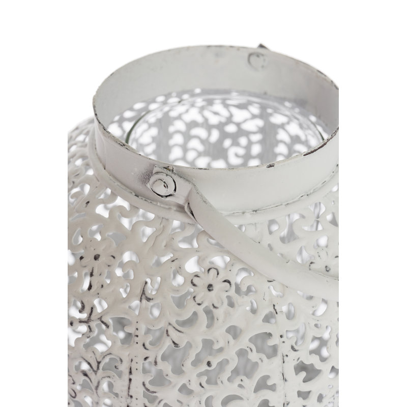 Metal Tealight Holder, White, 12 cm H x 15 cm W x 15 cm D