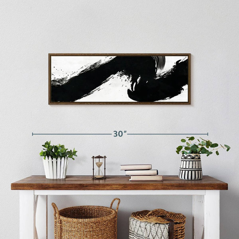 Coup abstrait, 25 po x 9 po, Cadre flottant noyer