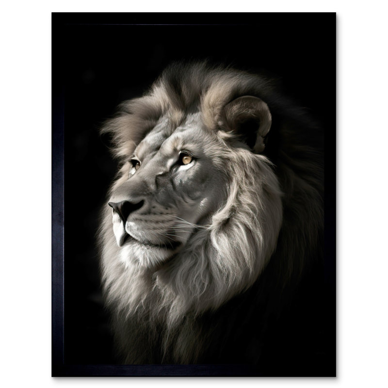 Meekah Lion Head Portrait Dramatic Strong Leo Dark Atmospheric - Single Picture Frame Print