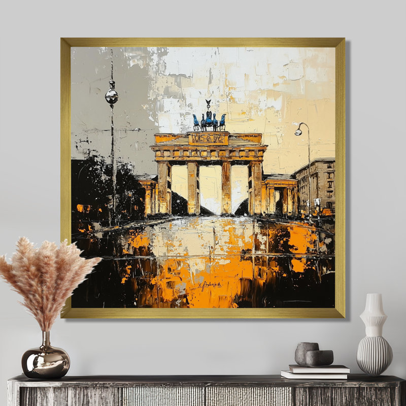 Porte de Brandebourg - décoration murale de Berlin, 36" H x 36" W, Single Picture Framed Print without Mat, Gold