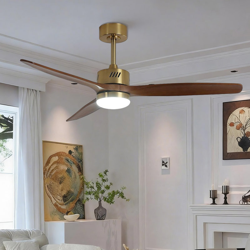 Glio 52 in. Gold Walnut Downrod Standard Ceiling Fan with Integrated LED with Remote Included DC Motor Reversible, Gold