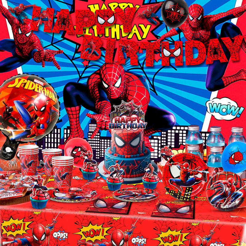 Spiderman Party Supplies,85 pcs Party Decorations & Spiderman Tableware Set