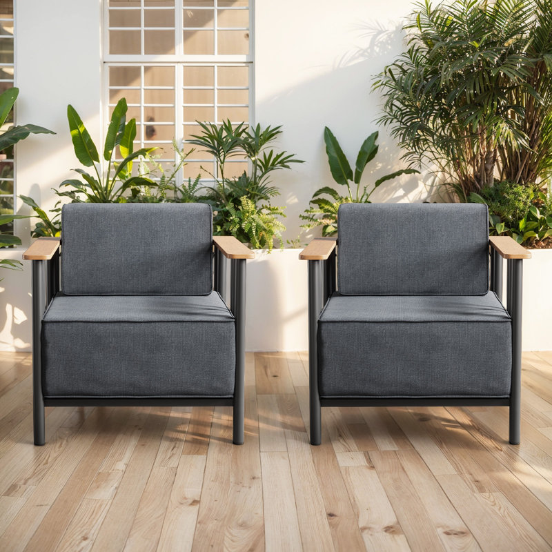 Chaises longues d'extérieur en acier thermolaqué 2 pièces Coan Archlebov - Siège profond avec coussins épais de 10 po
