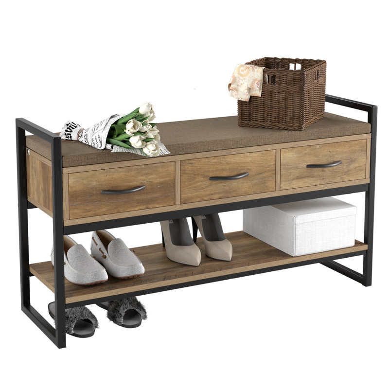 5 Pair Shoe Storage Bench, Rustic Brown/Black