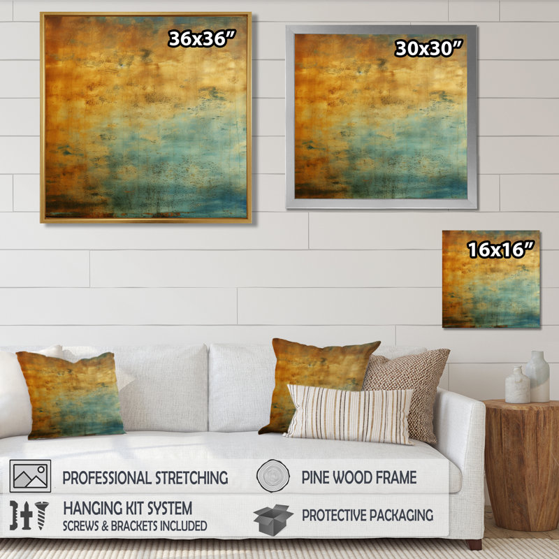 «Ocean View Grunge Texture», art mural abstrait, Toile avec cadre flottant noir, H 16 po x l 16 po x P 1 po