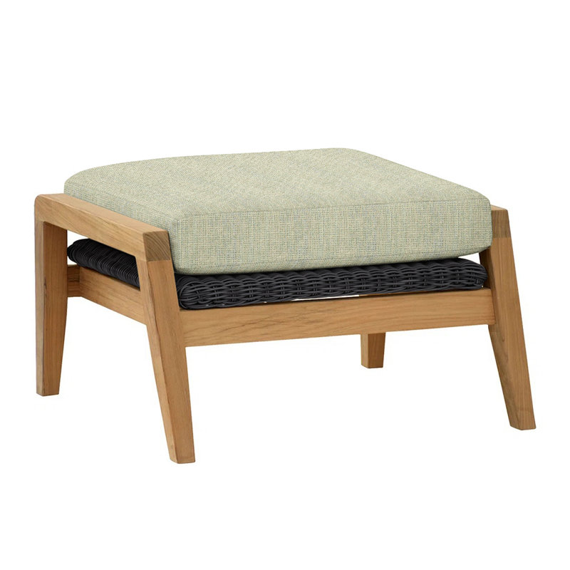 Spencer Outdoor Teak Ottoman, Demo Fog, Spencer Black