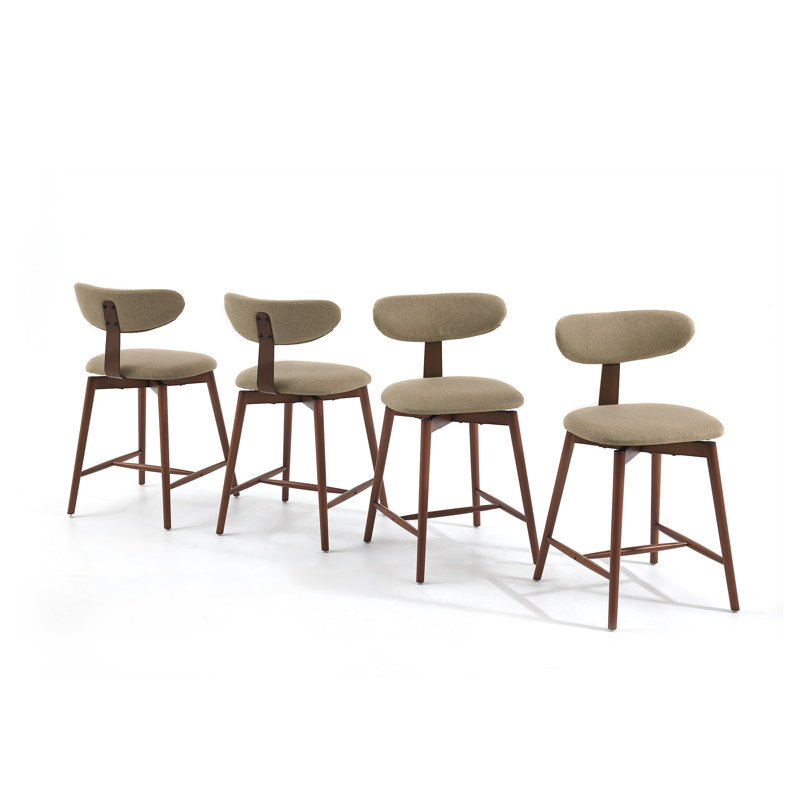 Tabouret de bar pivotant rembourré en mélange de coton avec dossier incurvé, Sable