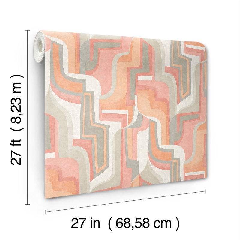 Tulum Khaki Surreal Shapes Wallpaper, Pink